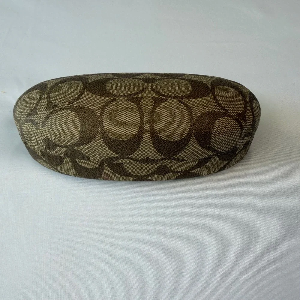Coach Signature Monogram Hard Eyeglass Sunglasses Case Brown Tan Tan Logo